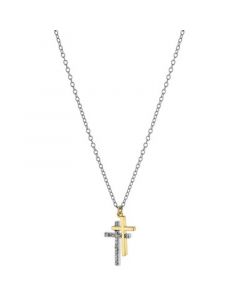 Cubic Zirconia Double Cross Pendant Necklace in Sterling Silver & Gold-Plate, 16" + 2" extender, Created for Macy's