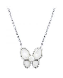 Cultured Freshwater Pearl (3-1/2 - 4mm ) & Mother of Pearl Butterfly Pendant Necklace, 16-1/2" + 1-3/4" extender