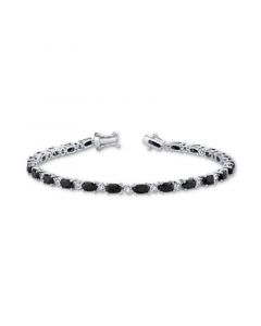 Onyx & White Topaz (7/8 ct. t.w.) Link Bracelet in Sterling Silver