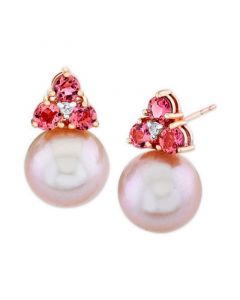 Pink Cultured Freshwater Pearl (10mm), Pink Tourmaline (1-1/5 ct. t.w.) & Diamond Accent Stud Earrings in 14k Rose Gold