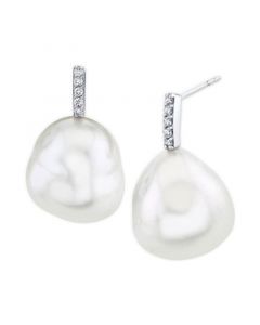 Cultured South Sea Baroque Pearl (12mm) & Diamond Accent Drop Earrings in 14k White Gold