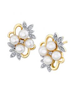 Cultured Freshwater Pearl (4mm) & Diamond (1/6 ct. t.w.) Flower Cluster Stud Earrings in 10k Gold