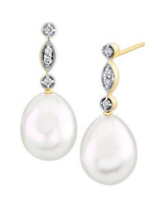 Cultured Freshwater Pearl (9mm) & Diamond Accent Drop Earrings in 14k Gold