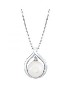 Cultured Freshwater Pearl (10mm) & Diamond Accent 18" Pendant Necklace in 10k White Gold