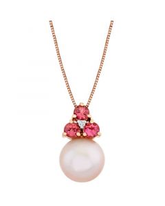 Pink Cultured Freshwater Pearl (11mm), Pink Tourmaline (7/8 ct. t.w.) & Diamond Accent 18" Pendant Necklace in 14k Rose Gold