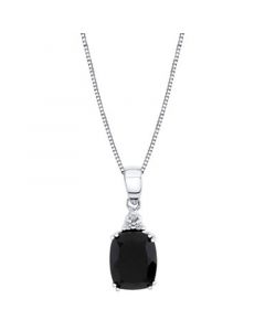 Onyx & Diamond Accent  18" Pendant Necklace in Sterling Silver