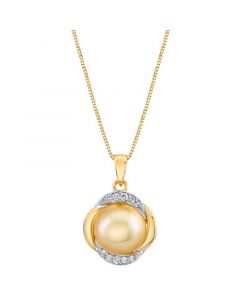 Cultured Golden South Sea Pearl (9mm) & Diamond (1/10 ct. t.w.) 18" Pendant Necklace in 10k Gold