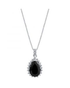 Onyx & Diamond (1/5 ct. t.w.) Teardrop 18" Pendant Necklace in Sterling Silver