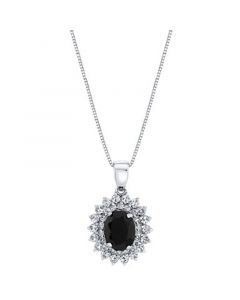 Onyx & White Topaz (1-1/4 ct. t.w.) Oval 18" Pendant Necklace in Sterling Silver