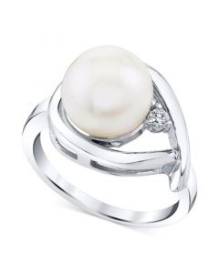 Cultured Freshwater Pearl (10mm) & Diamond Accent Ring in 10k White Gold