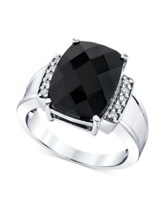 Onyx & Diamond (1/10 ct. t.w.) Statement Ring in Sterling Silver