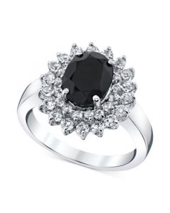 Onyx & White Topaz (1-1/4 ct. t.w.) Halo Ring in Sterling Silver