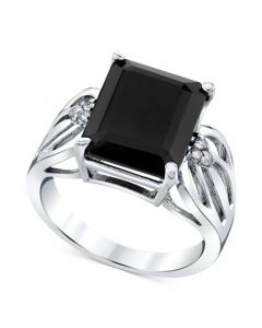 Onyx & Diamond Accent Openwork Statement Ring in Sterling Silver