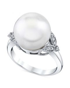 Cultured South Sea Pearl (12mm) & Diamond (1/8 ct. t.w.) Ring in 10k White Gold