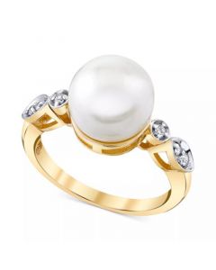 Cultured Tahitian Pearl (10mm) & Diamond (1/10 ct. t.w.) Ring in 14k White Gold (Also in Cultured Freshwater Pearl & Cultured Golden South Sea Pearl)