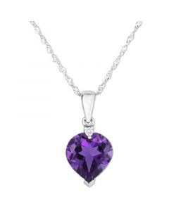 Amethyst (1-7/8 ct. t.w.) & Diamond Accent Heart Pendant Necklace in 14k White Gold, 16" + 2" extender