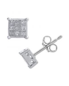 Diamond Princess Cluster Stud Earrings (1/4 ct. t.w.) in 14k White Gold