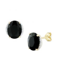 Onyx & Diamond Accent Oval Stud Earrings in 14k Gold