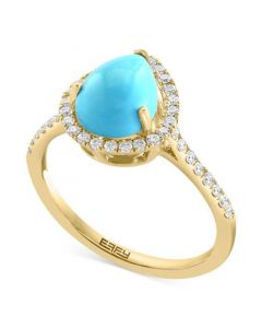 EFFY® Turquoise & Diamond (1/4 ct. t.w.) Halo Ring in 14k Gold