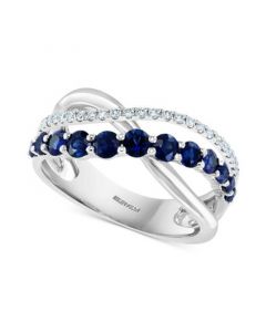 EFFY® Sapphire (1-1/10 ct. t.w.) & Diamond (1/5 ct. t.w.) Crossover Ring in 14k White Gold