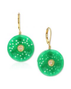 Dyed Green Jade Disc Leverback Drop Earrings in 14k Gold-Plated Sterling Silver