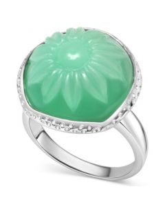 Dyed Green Jade Flower Cabochon Statement Ring in Sterling Silver