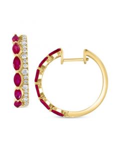 EFFY® Ruby (1-1/5 ct. t.w.) & Diamond (3/8 ct. t.w.) Double Row Small Hoop Earrings in 14k Gold, 0.8"