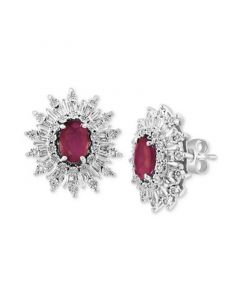 EFFY® Ruby (1-7/8 ct. t.w.) & Diamond (1/8 ct. t.w.) Cluster Stud Earrings in 14k White Gold