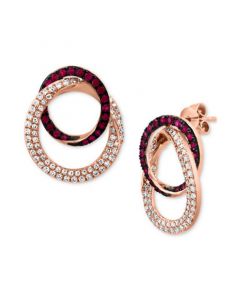 EFFY® Ruby (3/8 ct. t.w.) & Diamond (5/8 ct. t.w.) Interlocking Circle Drop Earrings in 14k Rose Gold