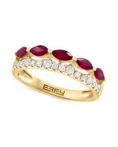 EFFY® Ruby (3/4 ct. t.w.) & Diamond (1/3 ct. t.w.) Two Row Ring in 14k Yellow Gold