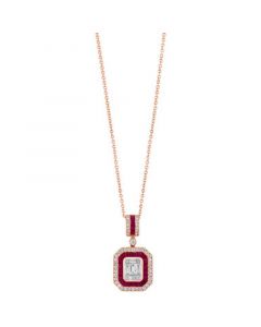 EFFY® Ruby (7/8 ct. t.w.) & Diamond (5/8 ct. t.w.) Baguette Cluster 18" Pendant Necklace in 14k Rose Gold