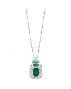 EFFY® Emerald (1-5/8 ct. t.w.) & Diamond (3/4 ct. t.w.) Halo 18" Pendant Necklace in 14k White Gold