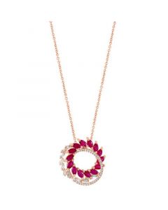 EFFY® Ruby (2-3/8 ct. t.w.) & Diamond (1/3 ct. t.w.) Interlocking Circle 18" Pendant Necklace in 14k Rose Gold