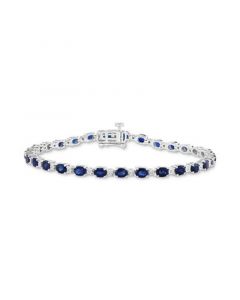 EFFY® Sapphire (6-7/8 ct. t.w.) & Diamond (1/20 ct. t.w.) Tennis Bracelet in Sterling Silver