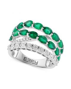 EFFY® Emerald (3 ct. t.w.) & Diamond (1/3 ct. t.w.) Crossover Statement Ring in 14k White Gold