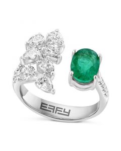 EFFY® Emerald (1-3/8 ct. t.w.) & Diamond (1 ct. t.w.) Cluster Cuff Ring in 14k White Gold