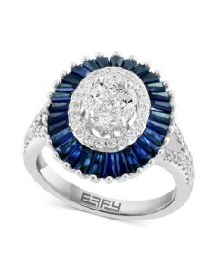 EFFY® Sapphire (3-1/3 ct. t.w.) & Diamond (3/4 ct. t.w.) Oval Halo Ring in 14k White Gold