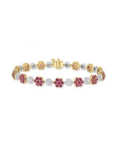 EFFY® Ruby (4-1/8 ct. t.w.) % Diamond (1-1/10 ct. t.w.) Flower Link Bracelet in 14k Two-Tone Gold