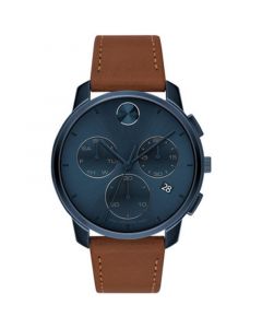 Men's Swiss Chronograph Brown Cognac Leather Strap Watch 42mm