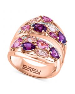 EFFY® Multi-Gemstone (3-1/5 ct. t.w.) & Diamond (1/5 ct. t.w.) Double Cluster Statement Ring in 14k Rose Gold