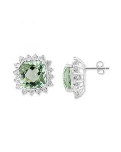 EFFY® Green Quartz (10-1/2 ct. t.w.) & Diamond (1/3 ct. t.w.) Halo Stud Earrings in 14K White Gold