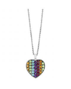 EFFY® Multi-Gemstone Pavé Heart 18" Pendant Necklace (4-1/4 ct. t.w.) in Sterling Silver