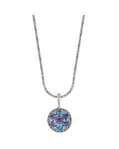 EFFY® Multi-Stone Flower Disc 18" Pendant Necklace (8-3/8 ct. t.w.) in Sterling Silver