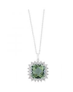 EFFY® Green Quartz (9-1/3 ct. t.w.) & Diamond (1/5 ct. t.w.) Halo 18" Pendant Necklace in 14k White Gold