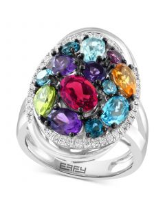 EFFY® Multi-Gemstone (4 ct. t.w.) & Diamond (1/4 ct. t.w.) Cluster Ring in Sterling Silver