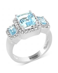 EFFY® Aquamarine (2-5/8 ct. t.w.) & Diamond (3/8 ct. t.w.) Triple Stone Ring in 14k White Gold