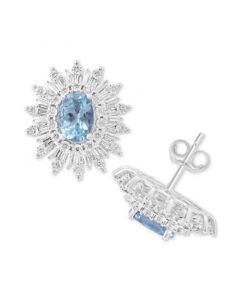 EFFY® Aquamarine (1-5/8 ct. t.w.) & Diamond (1/3 ct. t.w.) Sunburst Halo Stud Earrings in 14k White Gold