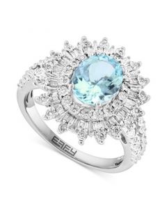 EFFY® Aquamarine (1-5/8 ct. t.w.) & Diamond (1/4 ct. t.w.) Sunburst Halo Ring in 14k White Gold