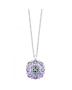 EFFY® Pink Amethyst (14 ct. t.w.) & Green Quartz (5-1/2 ct. t.w.) Flower 18" Pendant Necklace in Sterling Silver