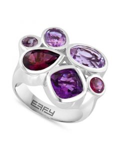 EFFY® Amethyst (7-1/5 ct. t.w.) & Rhodolite (2 ct. t.w.) Bezel Cluster Statement Ring in Sterling Silver